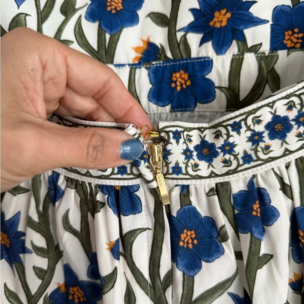 Agua by Agua Bendita Azul Amapola Pleated Cotton Poplin Maxi Dress NEW with tags - Picture 6 of 10